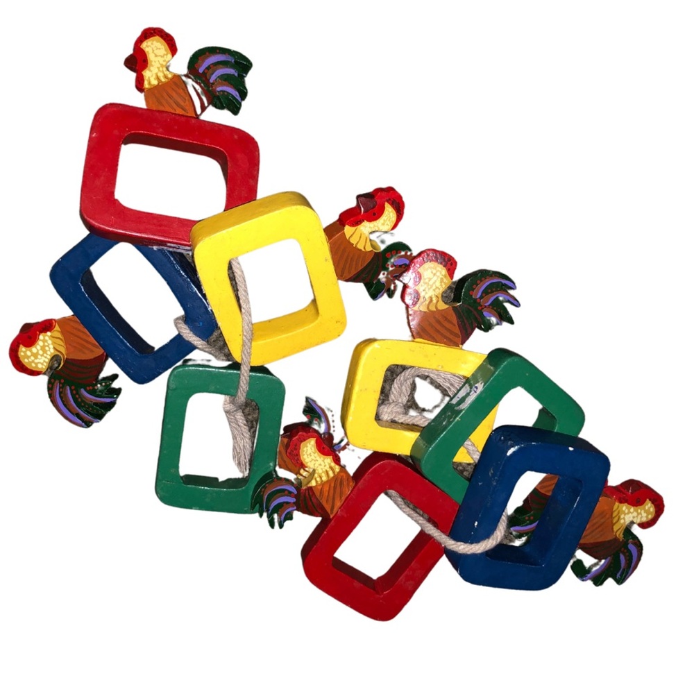 Vintage Wooden Rooster Napkin Rings - Set of 4